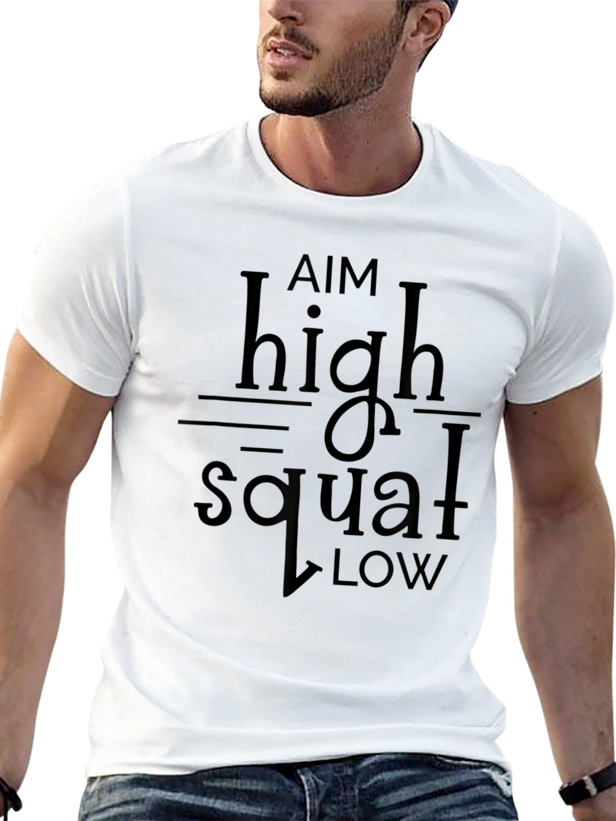 Aim High Squat Low T-Shirt - Black Gym Motivation