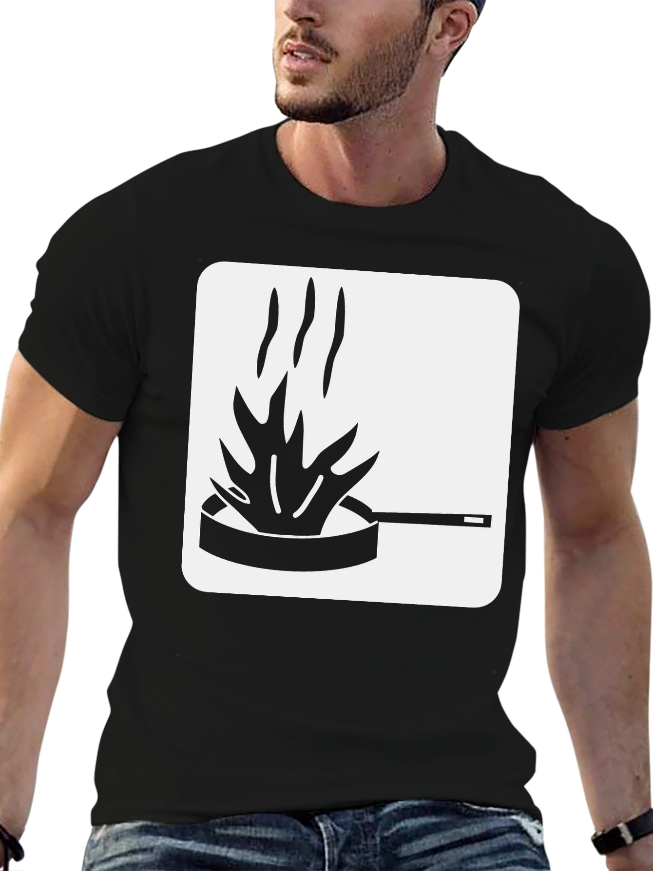 Funny Kitchen Fire T-Shirt - Black Cotton Tee