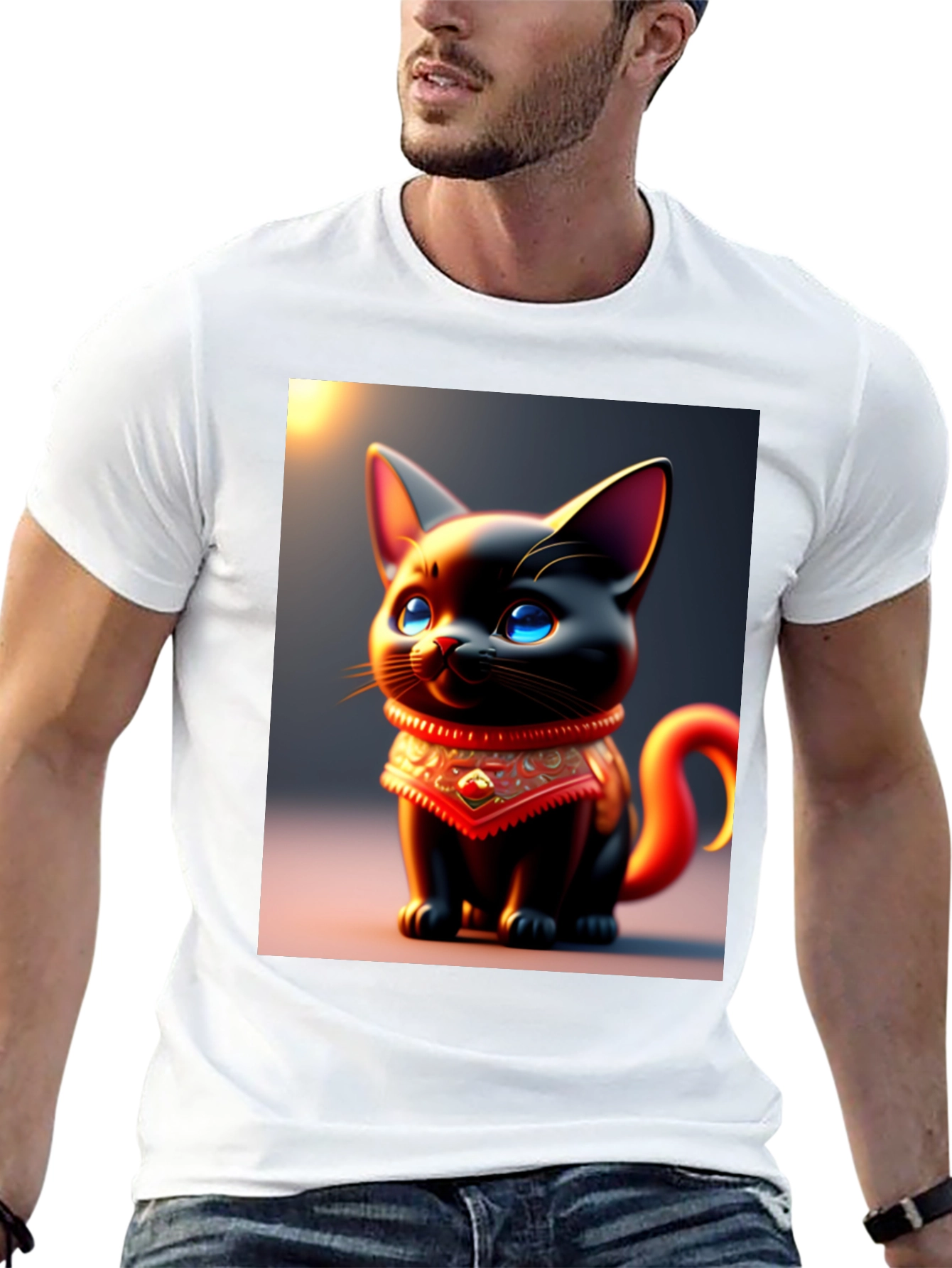 Cute Cartoon Cat Black T-Shirt