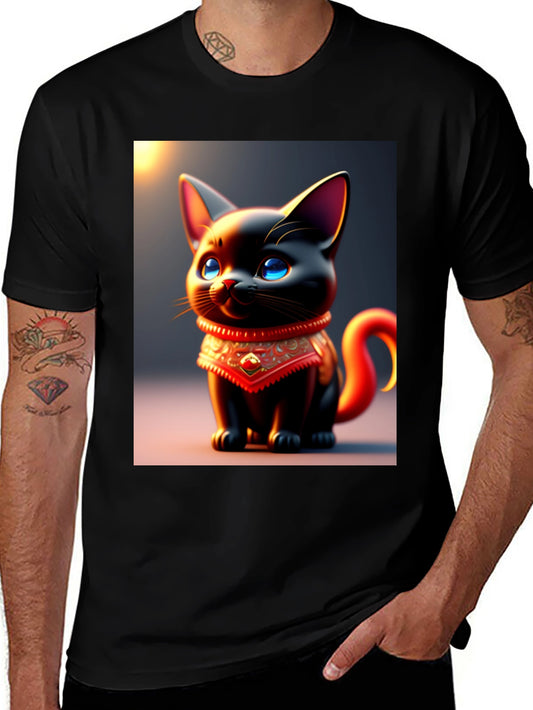 Cute Cartoon Cat Black T-Shirt