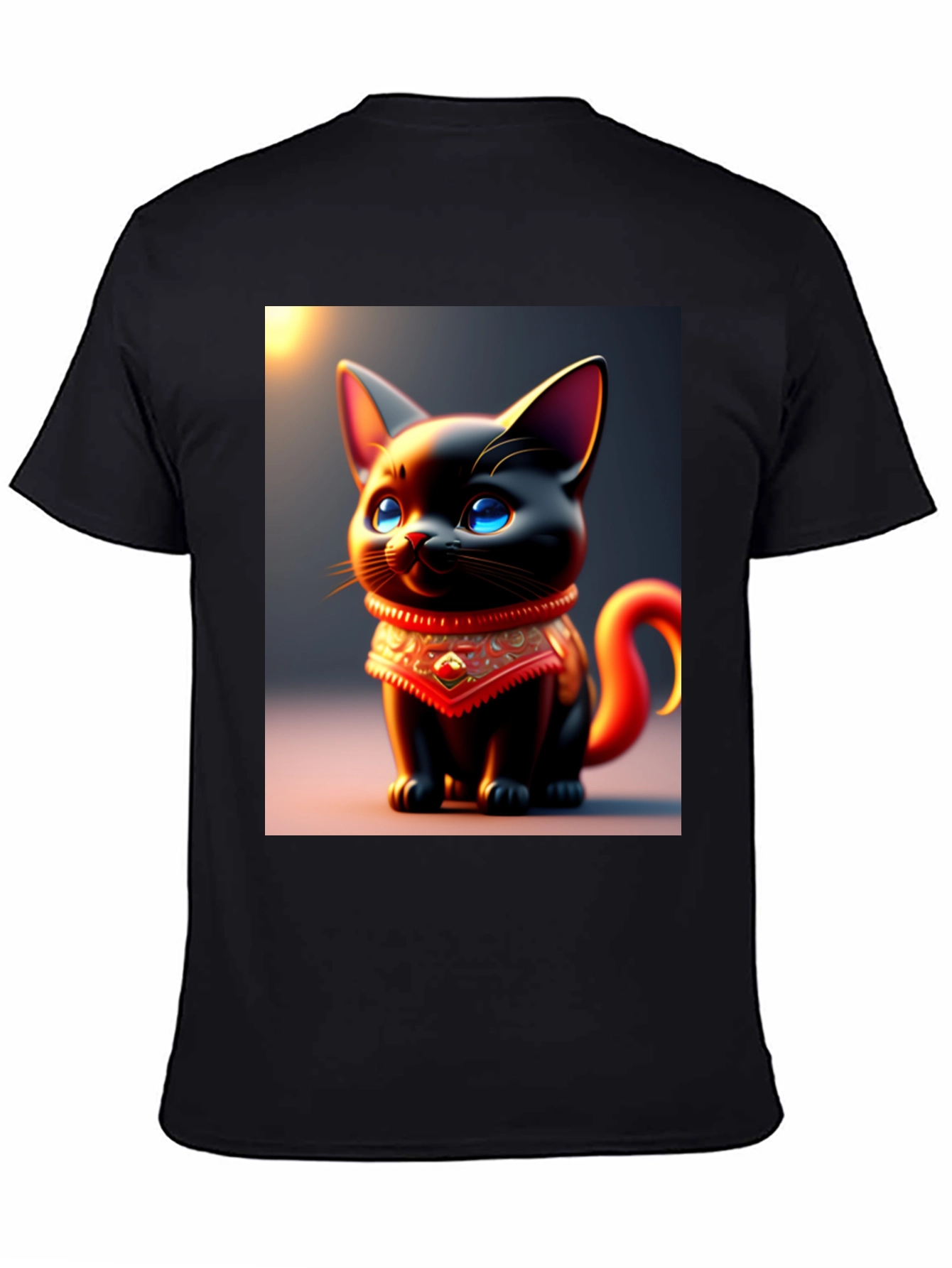 Cute Cartoon Cat Black T-Shirt