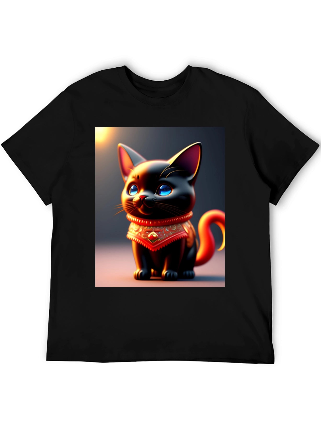 Cute Cartoon Cat Black T-Shirt