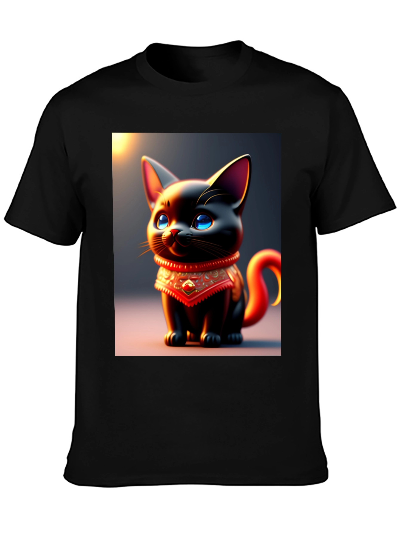 Cute Cartoon Cat Black T-Shirt