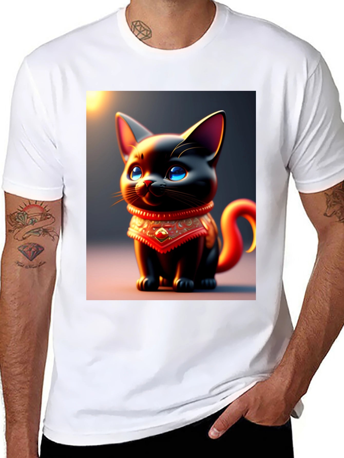 Cute Cartoon Cat Black T-Shirt