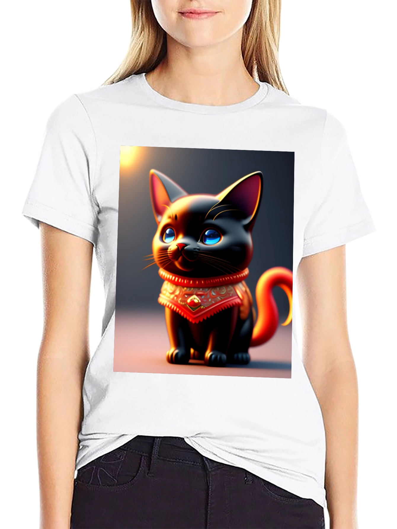 Cute Cartoon Cat Black T-Shirt