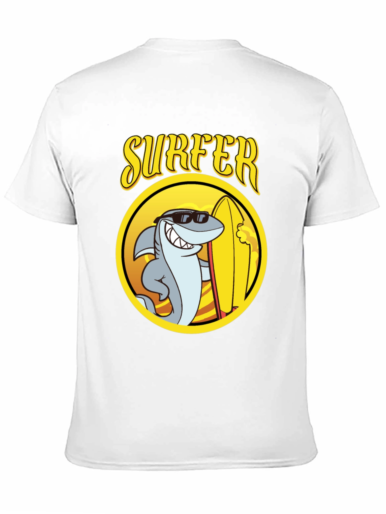 Cool Shark Surfer Graphic Tee - Black Cotton T-Shirt