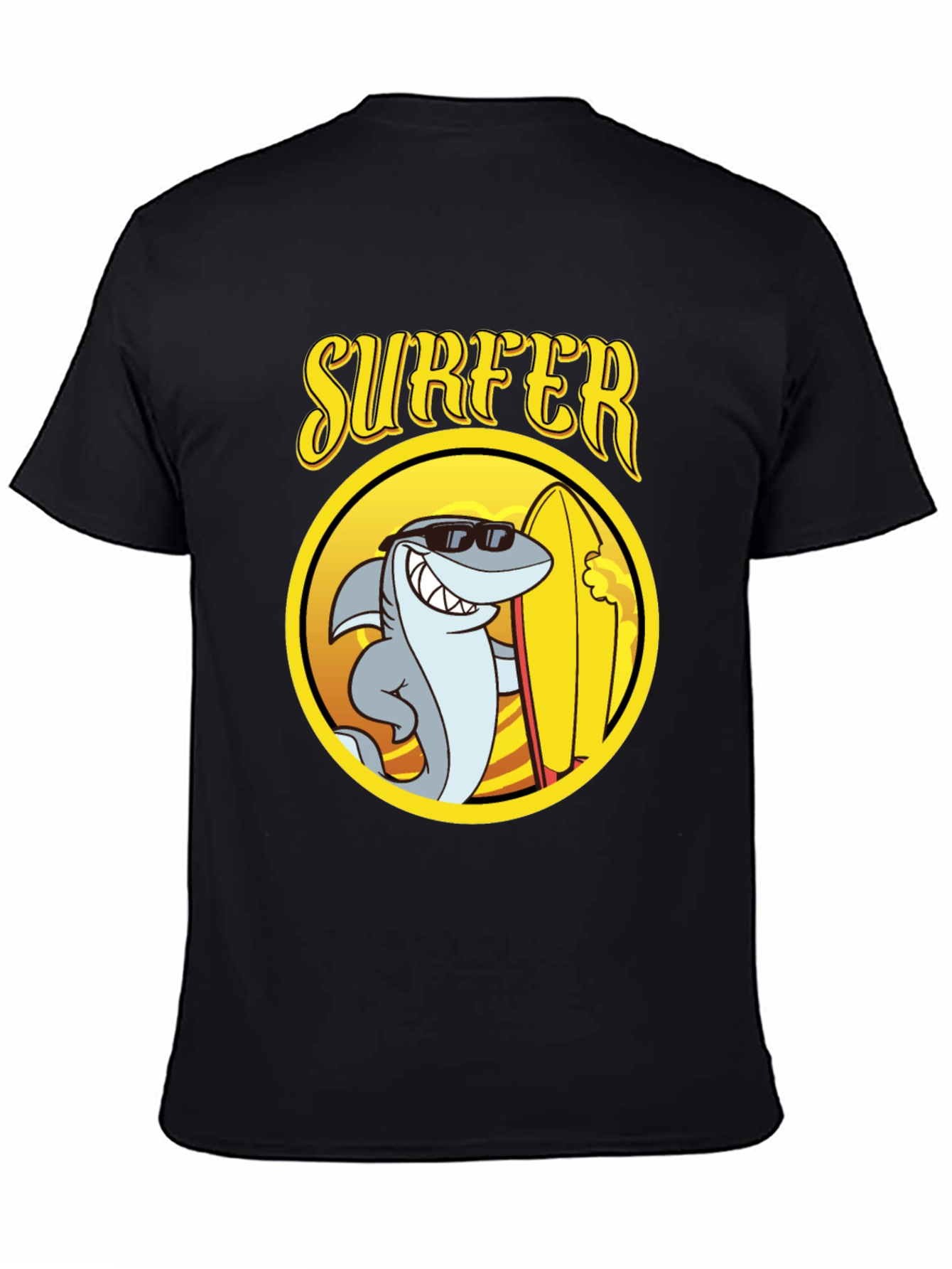 Cool Shark Surfer Graphic Tee - Black Cotton T-Shirt