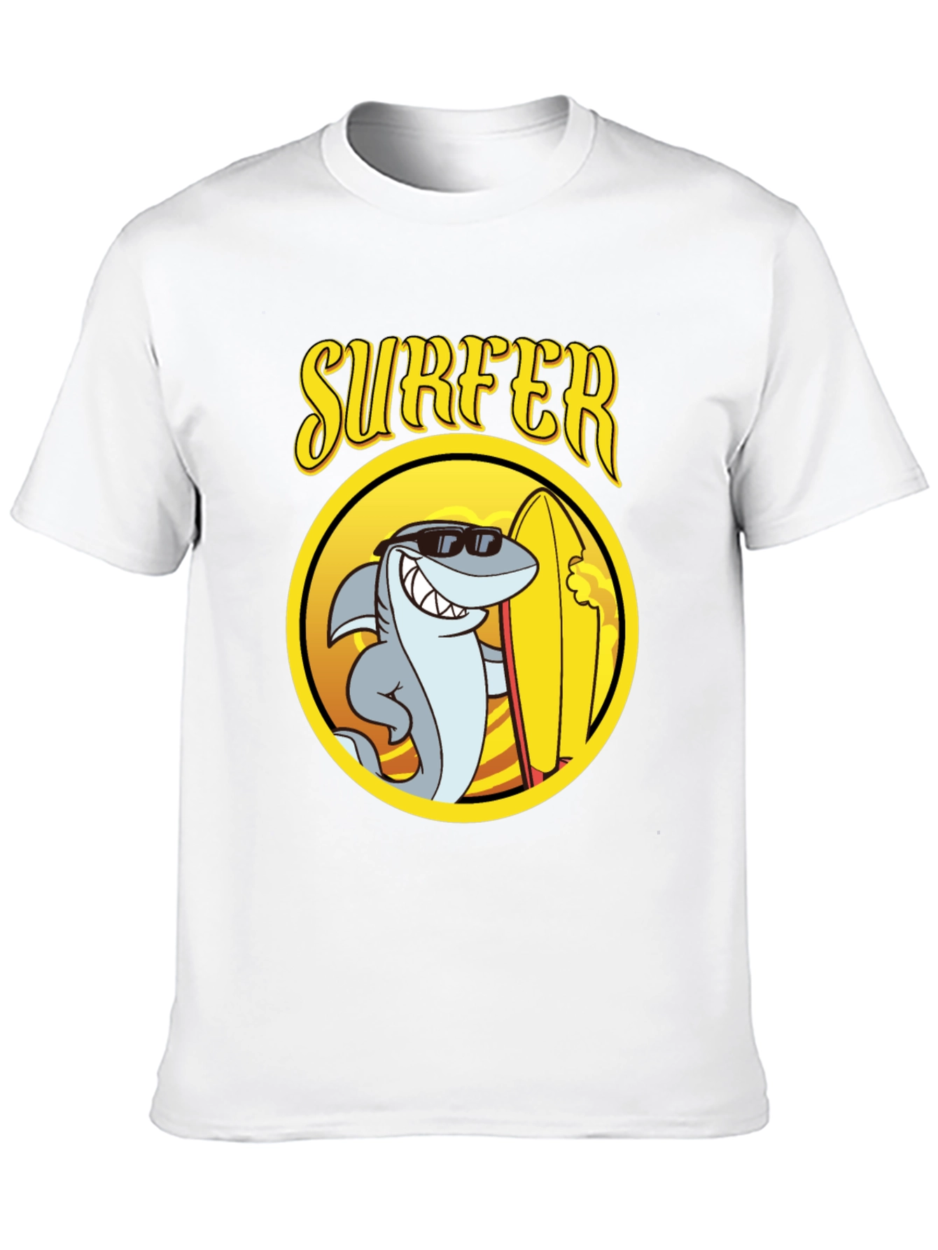 Cool Shark Surfer Graphic Tee - Black Cotton T-Shirt
