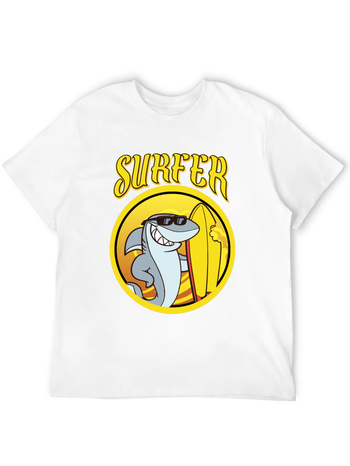 Cool Shark Surfer Graphic Tee - Black Cotton T-Shirt