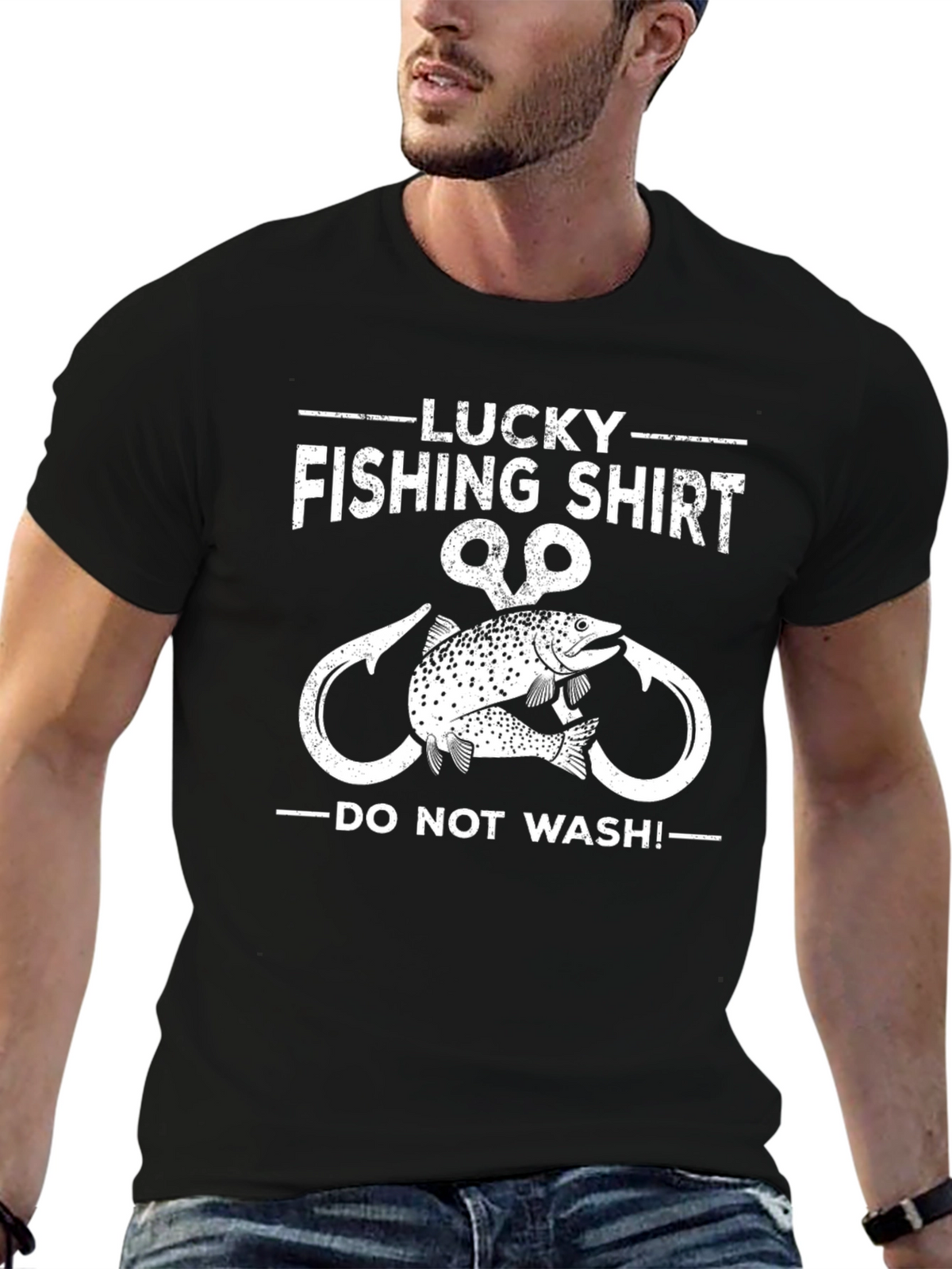 Lucky Fishing Shirt - Mens Black Graphic Tee