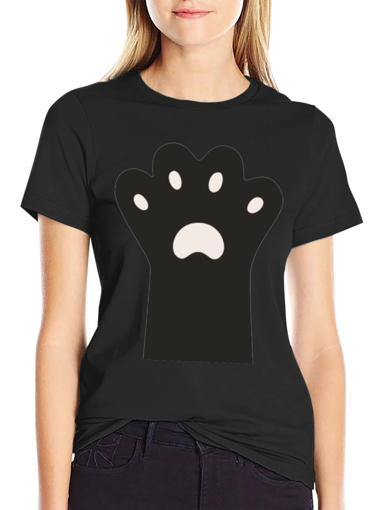 Cute Cat Paw Print Black T-Shirt