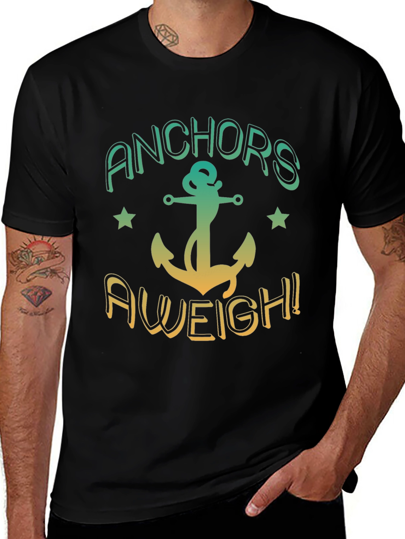 Anchors Aweigh! Black T-Shirt - Nautical Design
