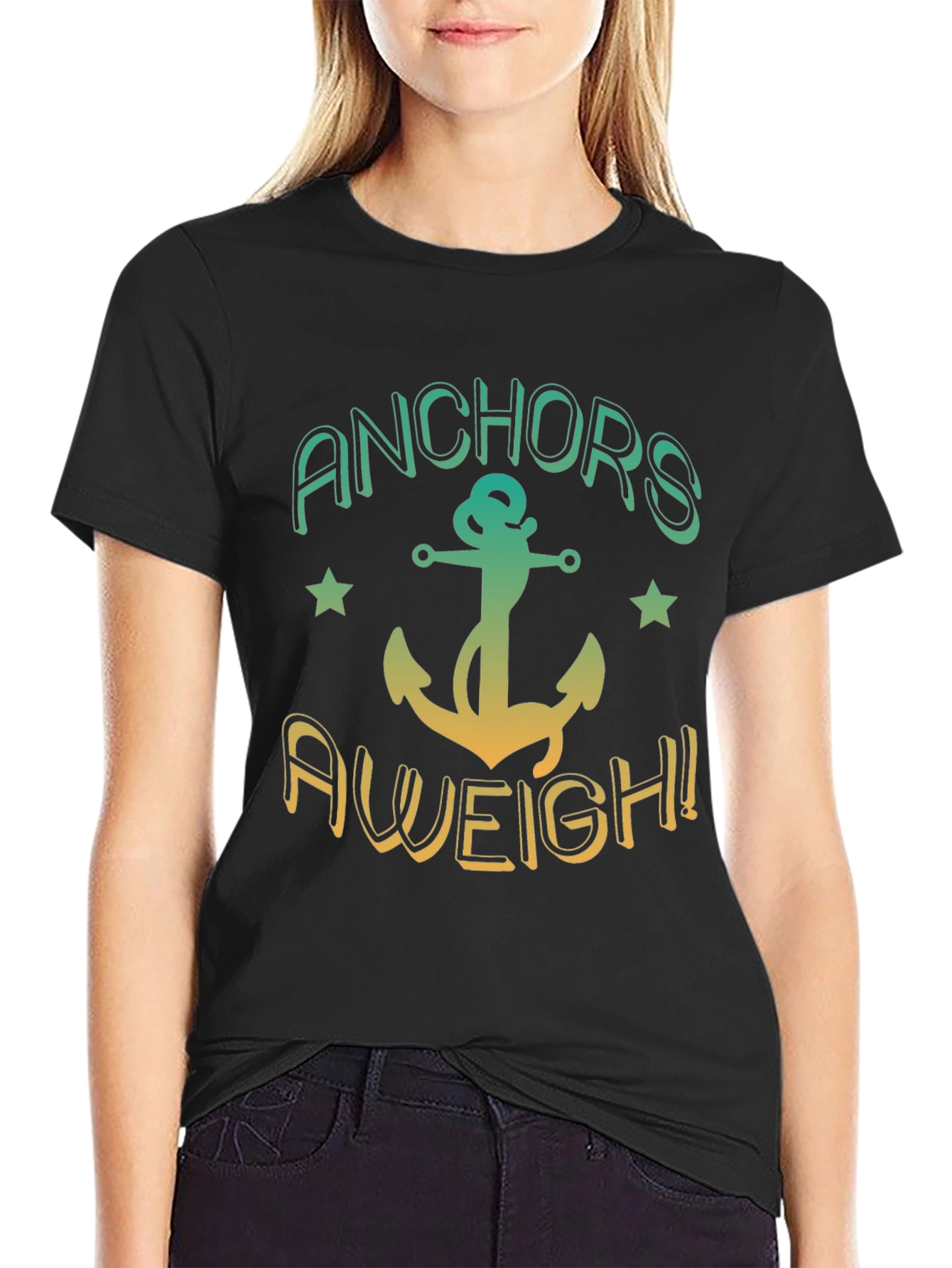 Anchors Aweigh! Black T-Shirt - Nautical Design