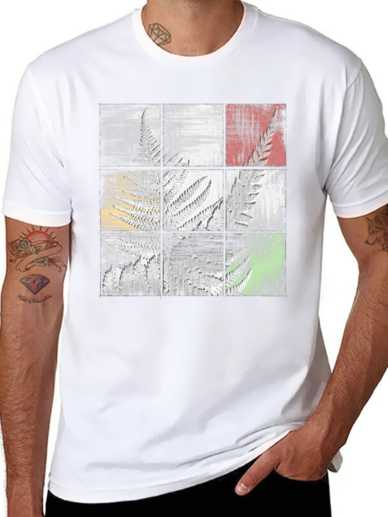 Abstract Botanical Grid Graphic Tee - Black Casual Shirt