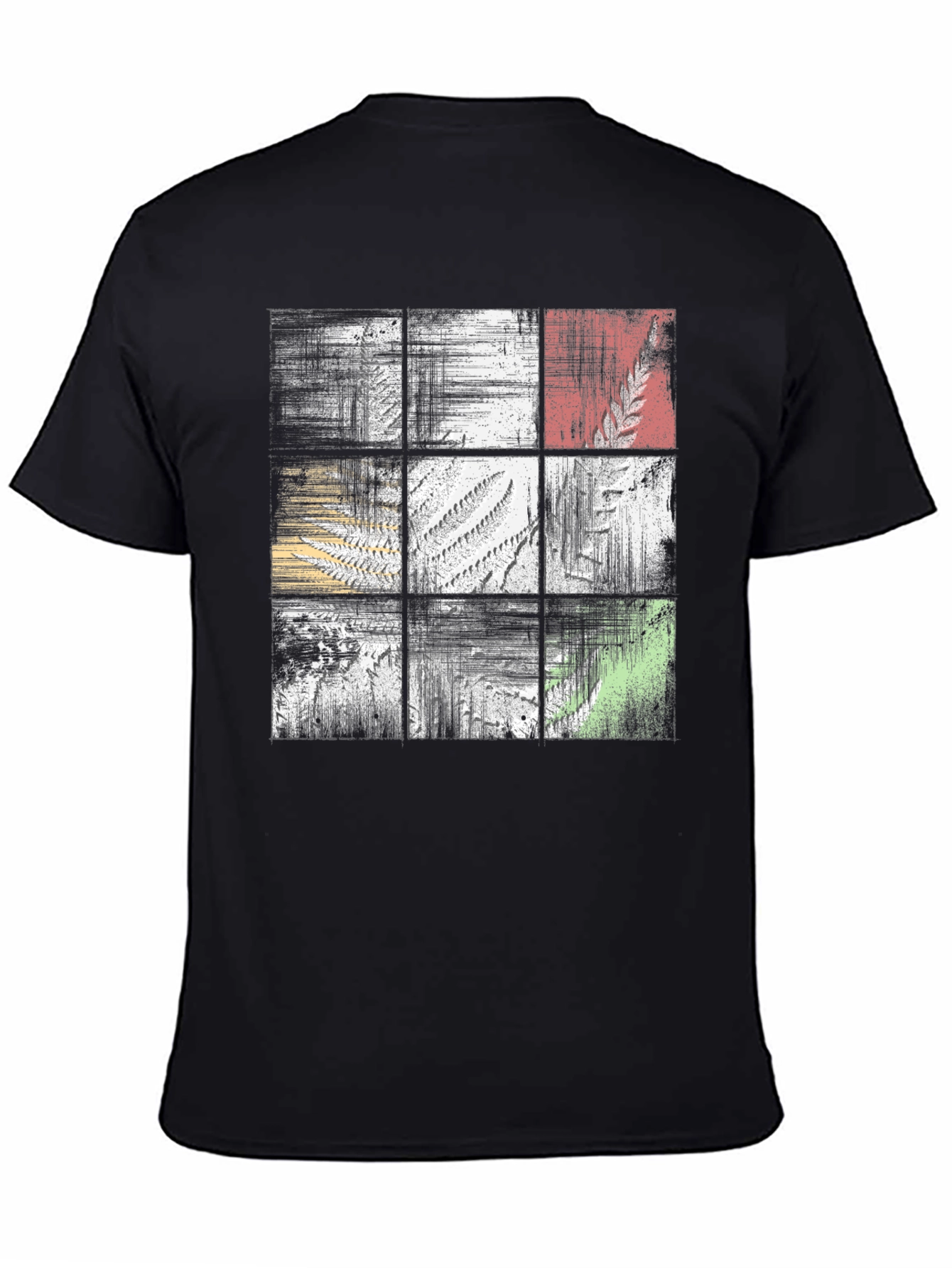 Abstract Botanical Grid Graphic Tee - Black Casual Shirt