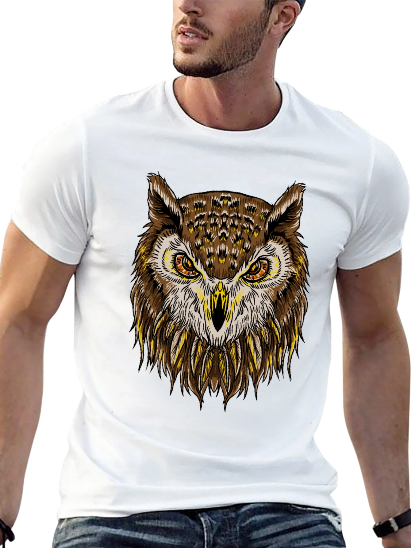 Cool Owl Graphic Print Crew Neck T-Shirt