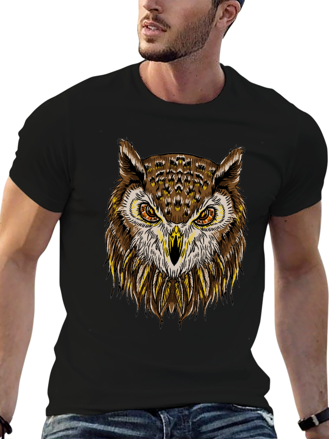 Cool Owl Graphic Print Crew Neck T-Shirt