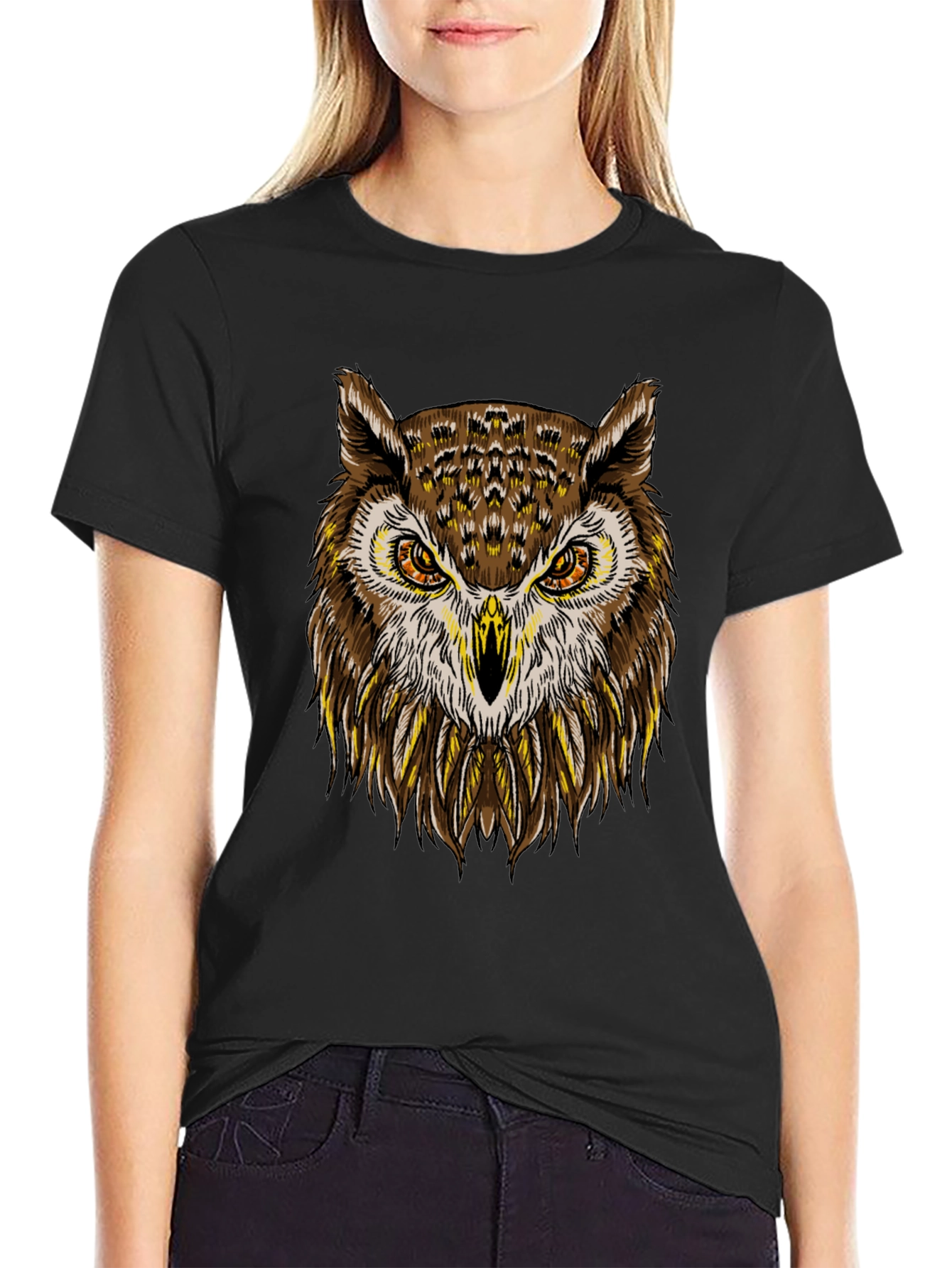 Cool Owl Graphic Print Crew Neck T-Shirt