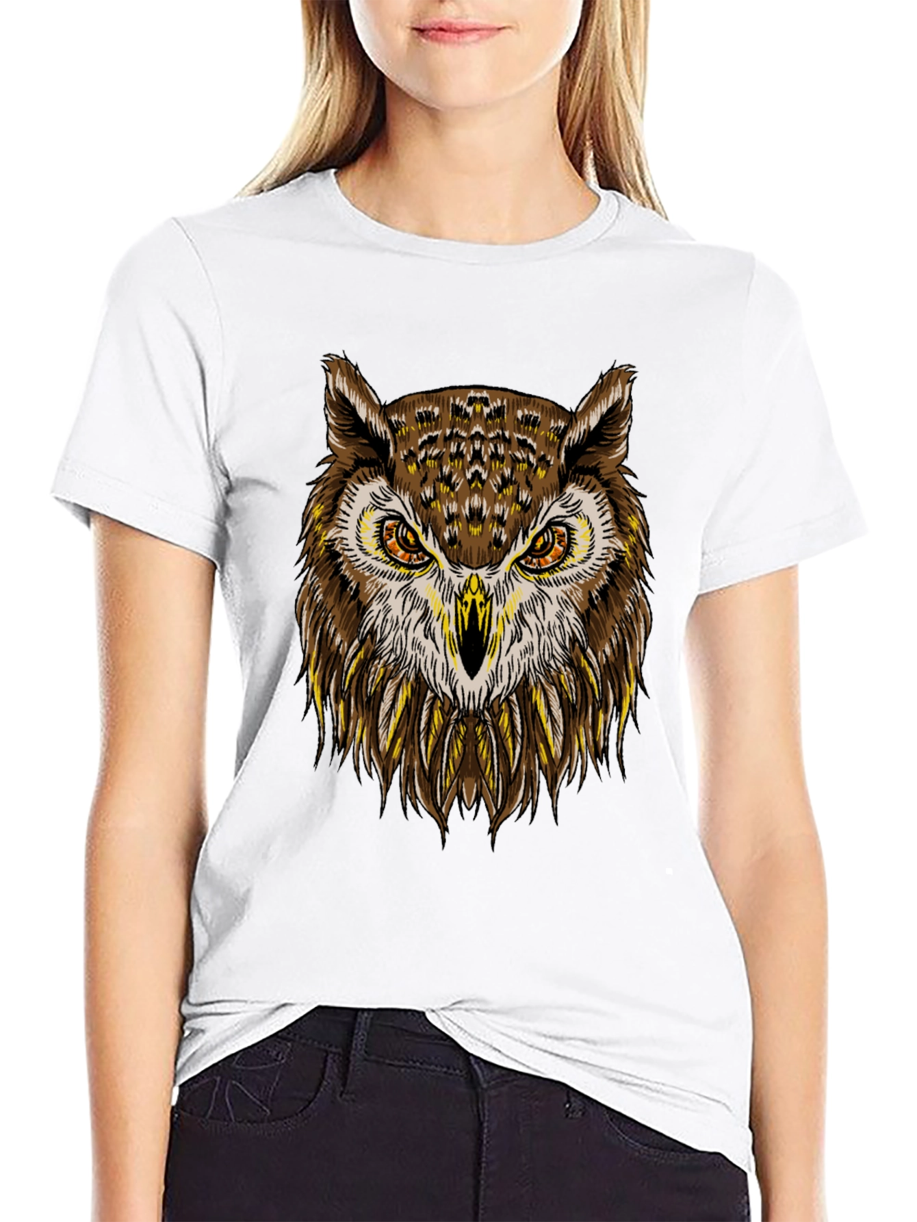 Cool Owl Graphic Print Crew Neck T-Shirt