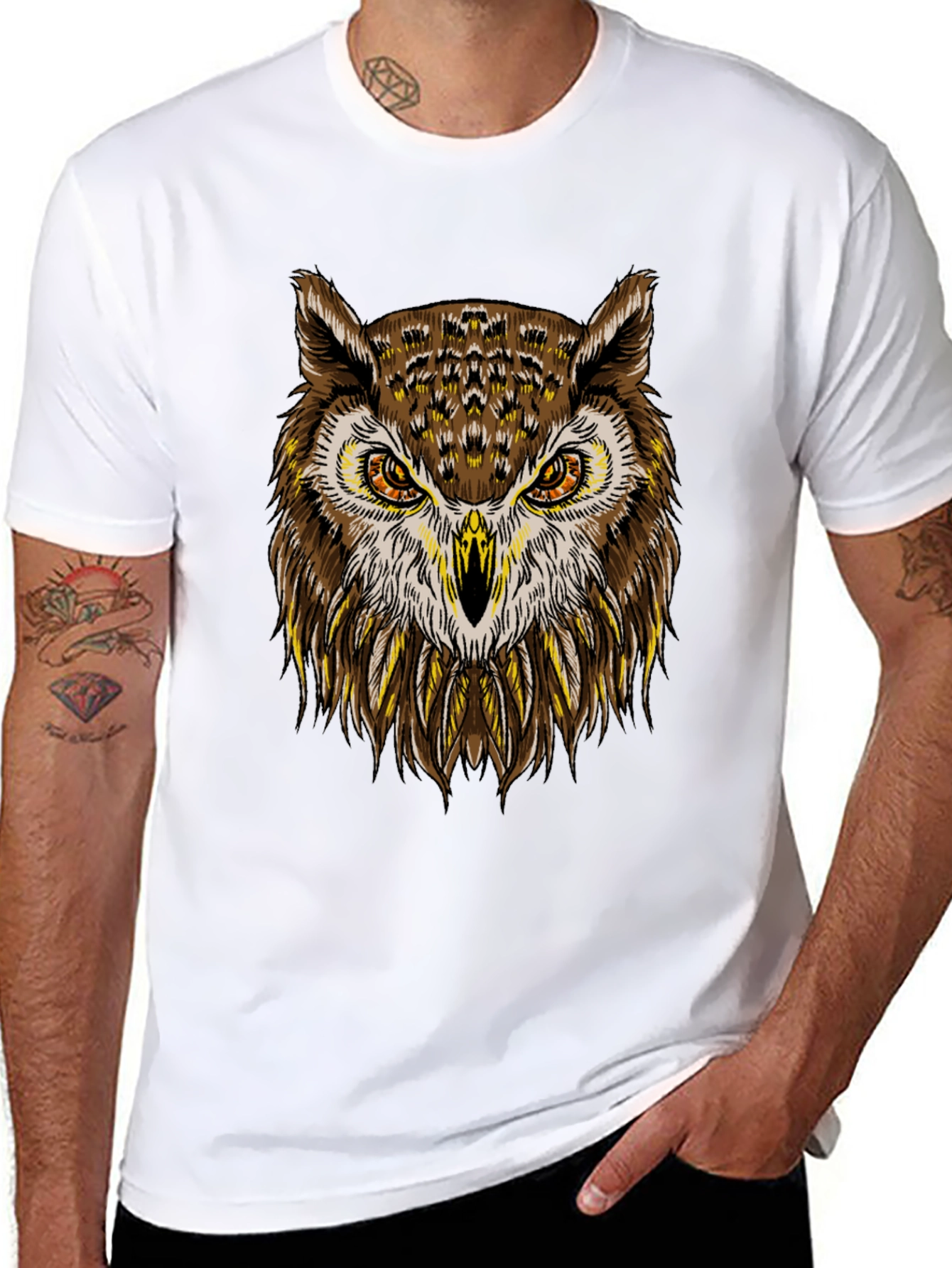 Cool Owl Graphic Print Crew Neck T-Shirt