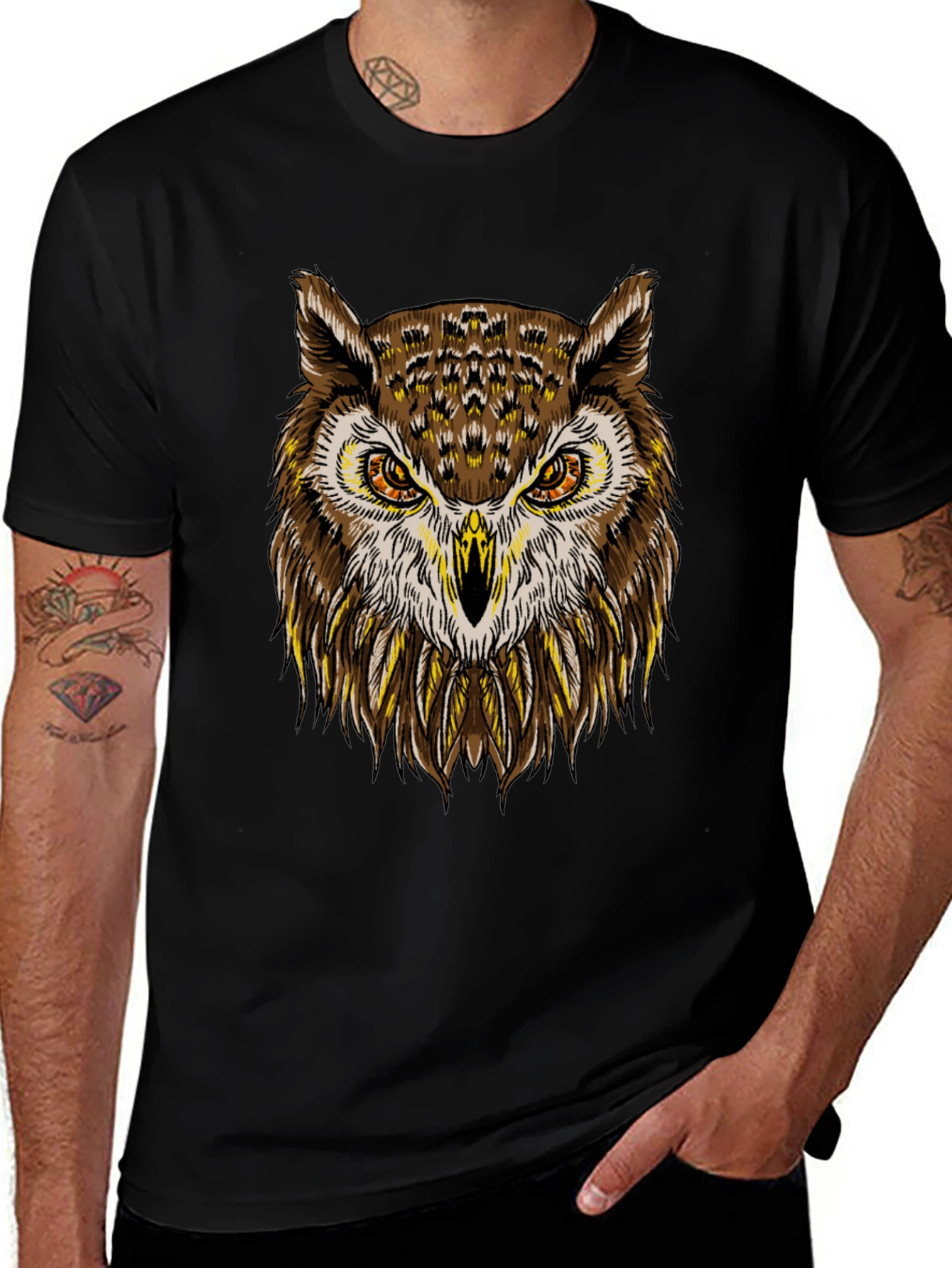 Cool Owl Graphic Print Crew Neck T-Shirt