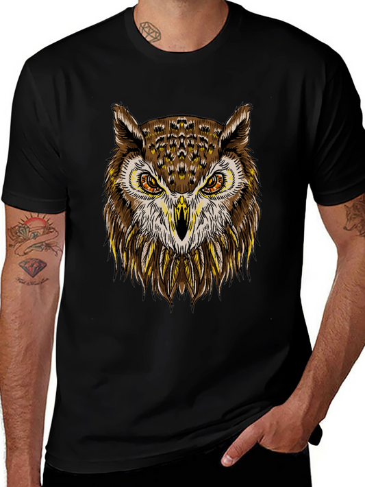 Cool Owl Graphic Print Crew Neck T-Shirt