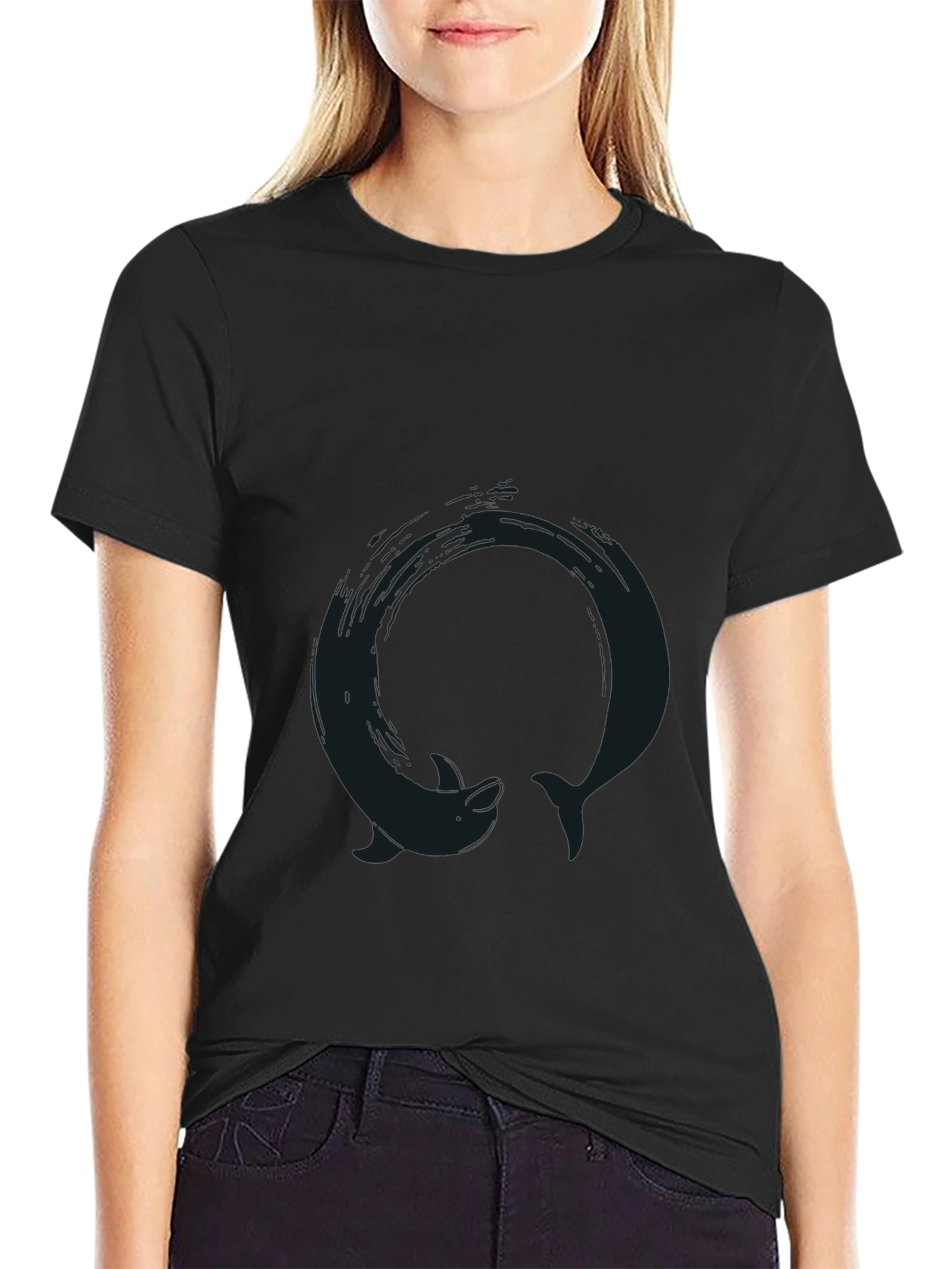 Black T-Shirt with Dolphin Circle Graphic