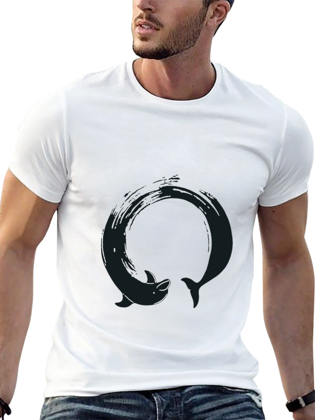 Black T-Shirt with Dolphin Circle Graphic