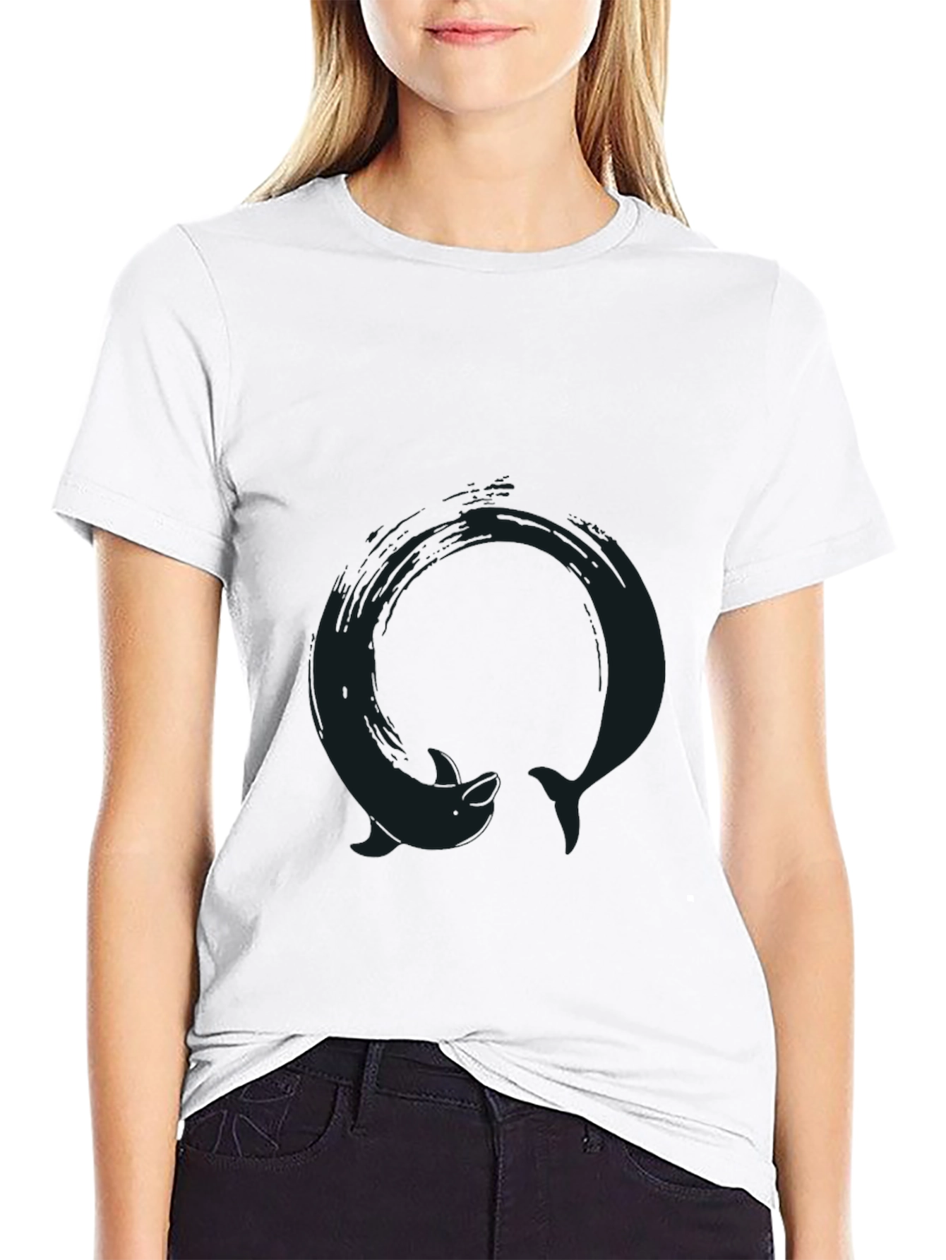 Black T-Shirt with Dolphin Circle Graphic