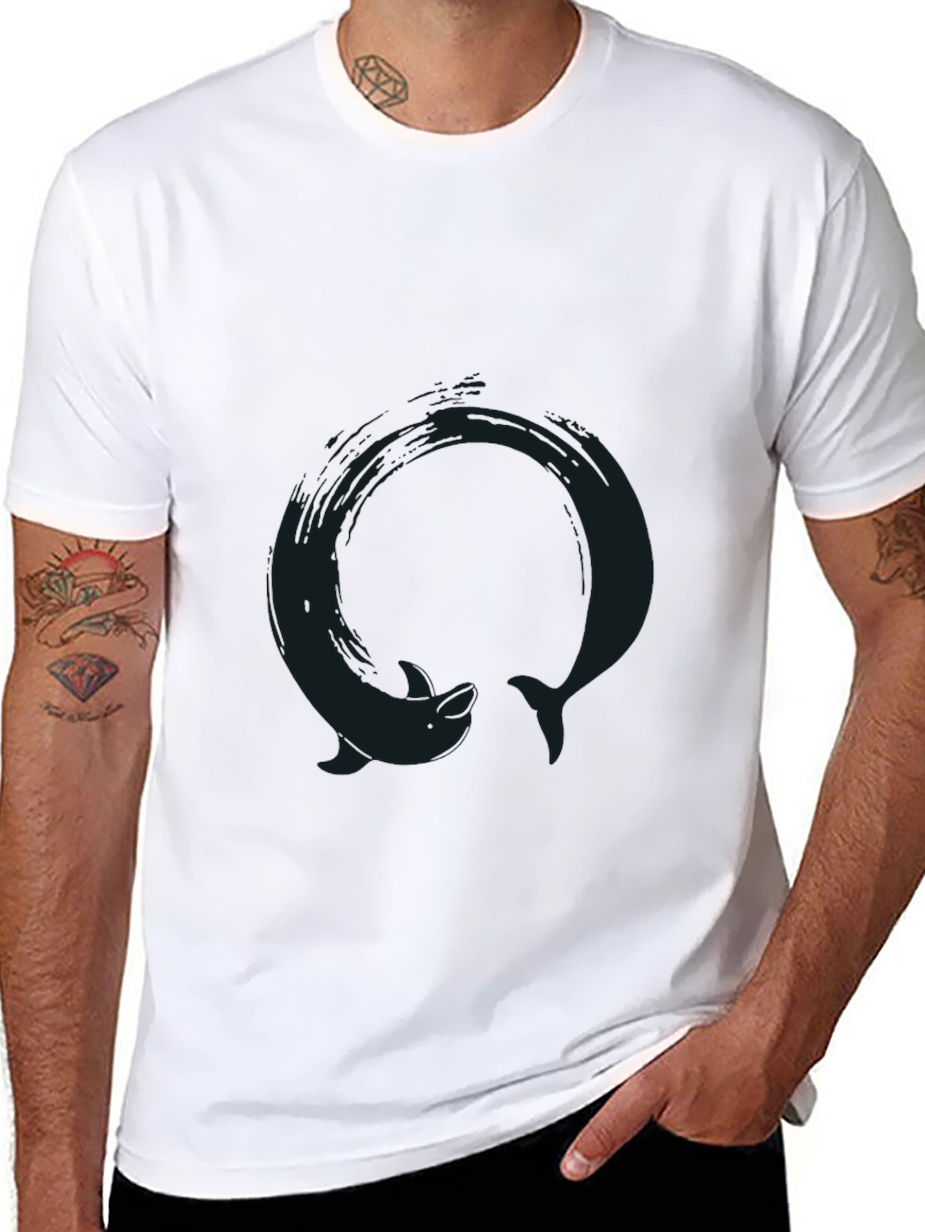 Black T-Shirt with Dolphin Circle Graphic