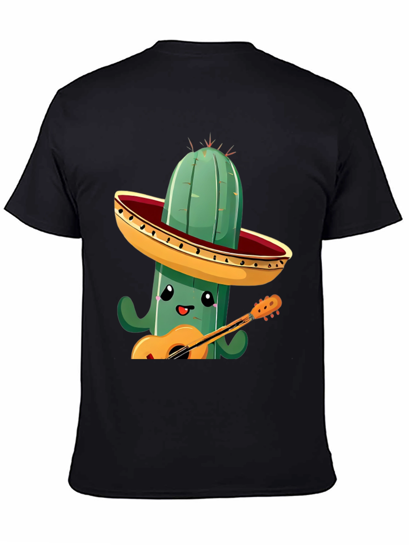 Cactus Musician Graphic Tee - Black Cotton T-Shirt