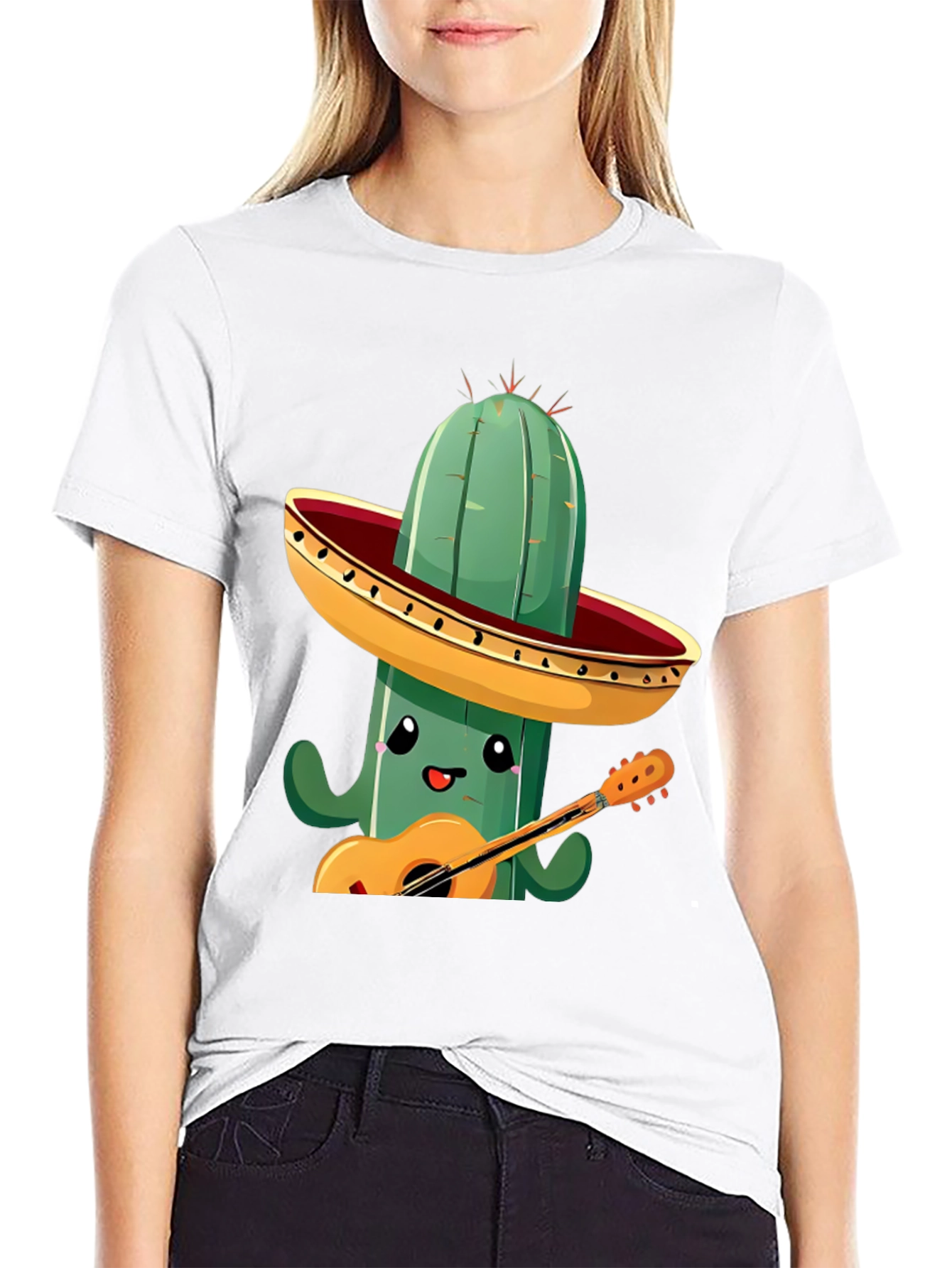 Cactus Musician Graphic Tee - Black Cotton T-Shirt