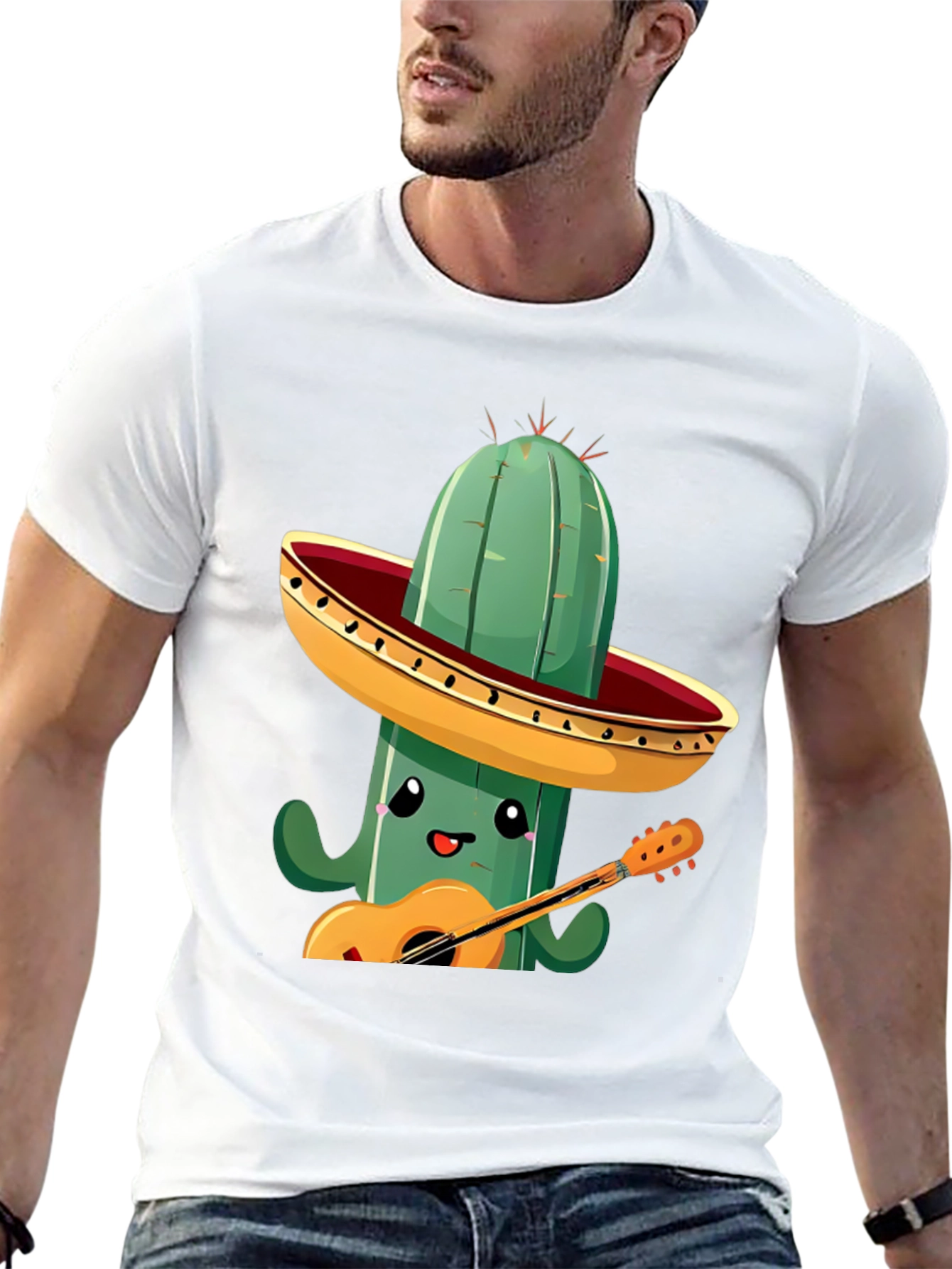 Cactus Musician Graphic Tee - Black Cotton T-Shirt