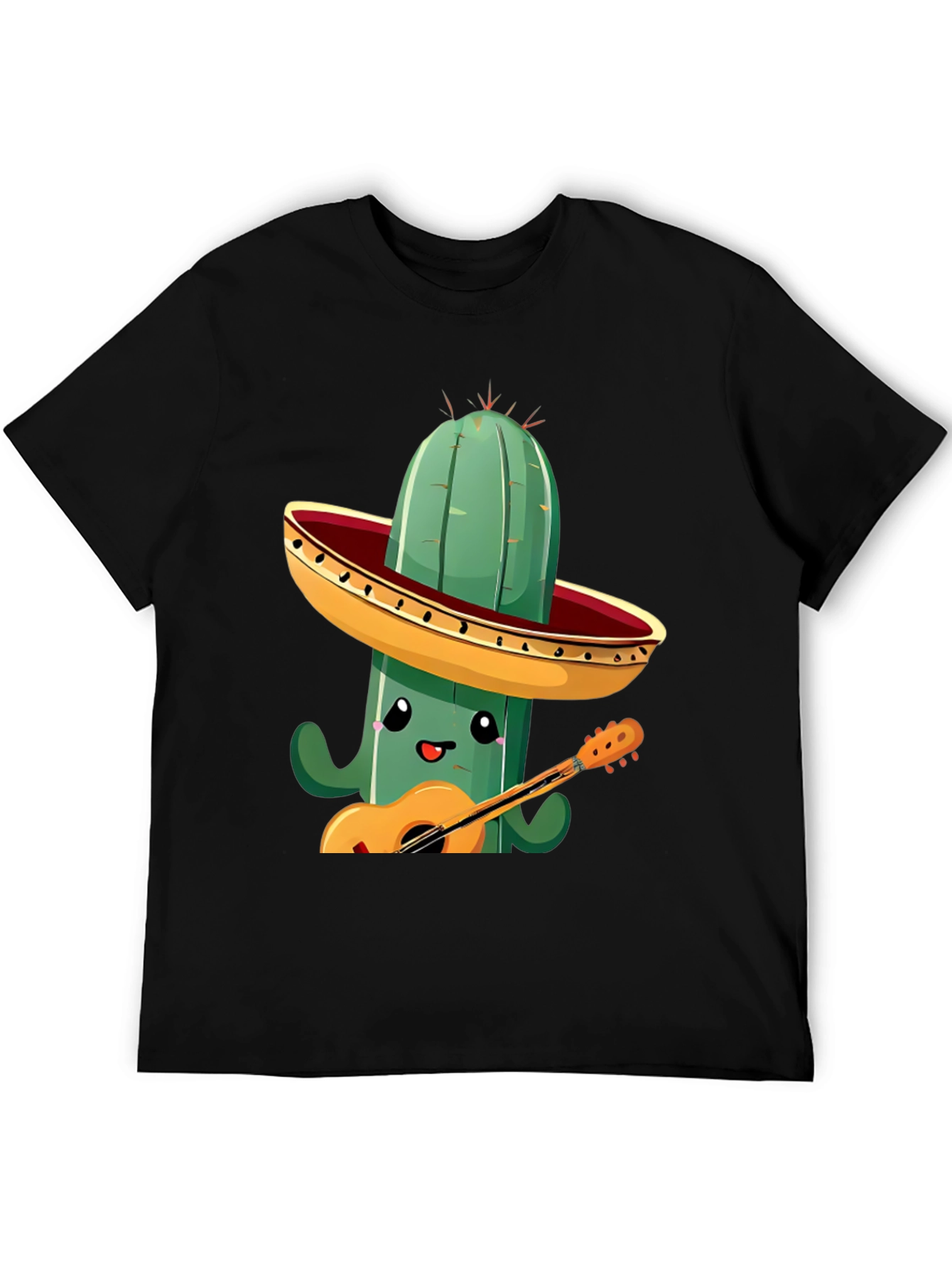 Cactus Musician Graphic Tee - Black Cotton T-Shirt