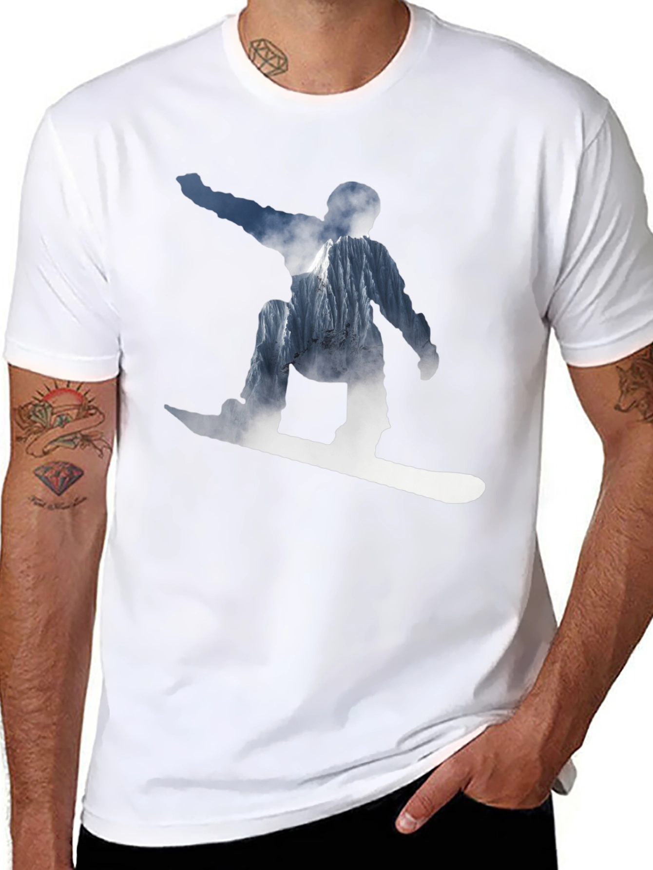 Snowboarder Mountain Graphic T-Shirt - Black