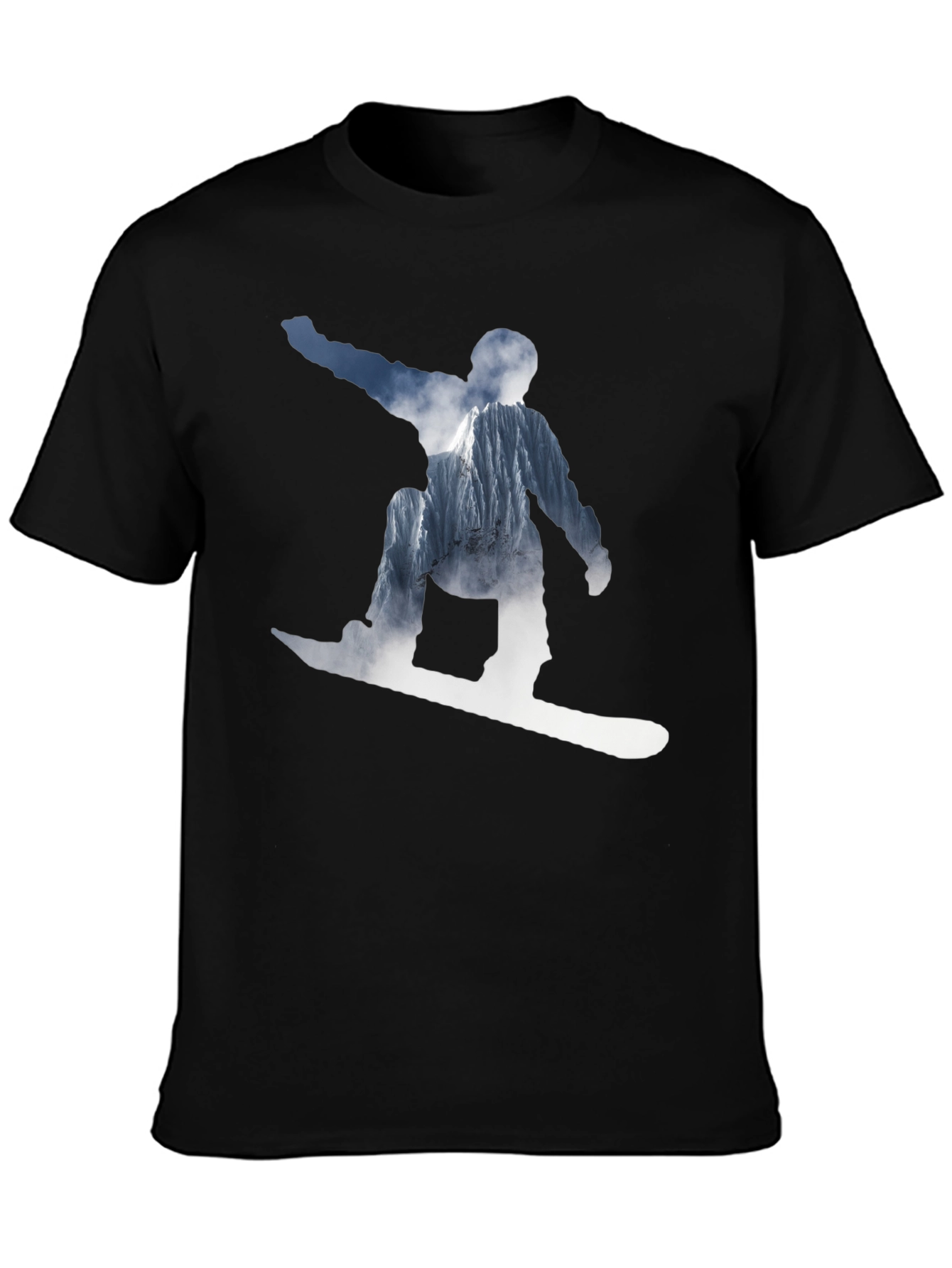 Snowboarder Mountain Graphic T-Shirt - Black