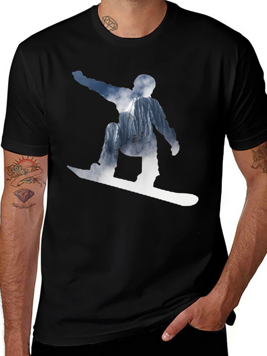 Snowboarder Mountain Graphic T-Shirt - Black