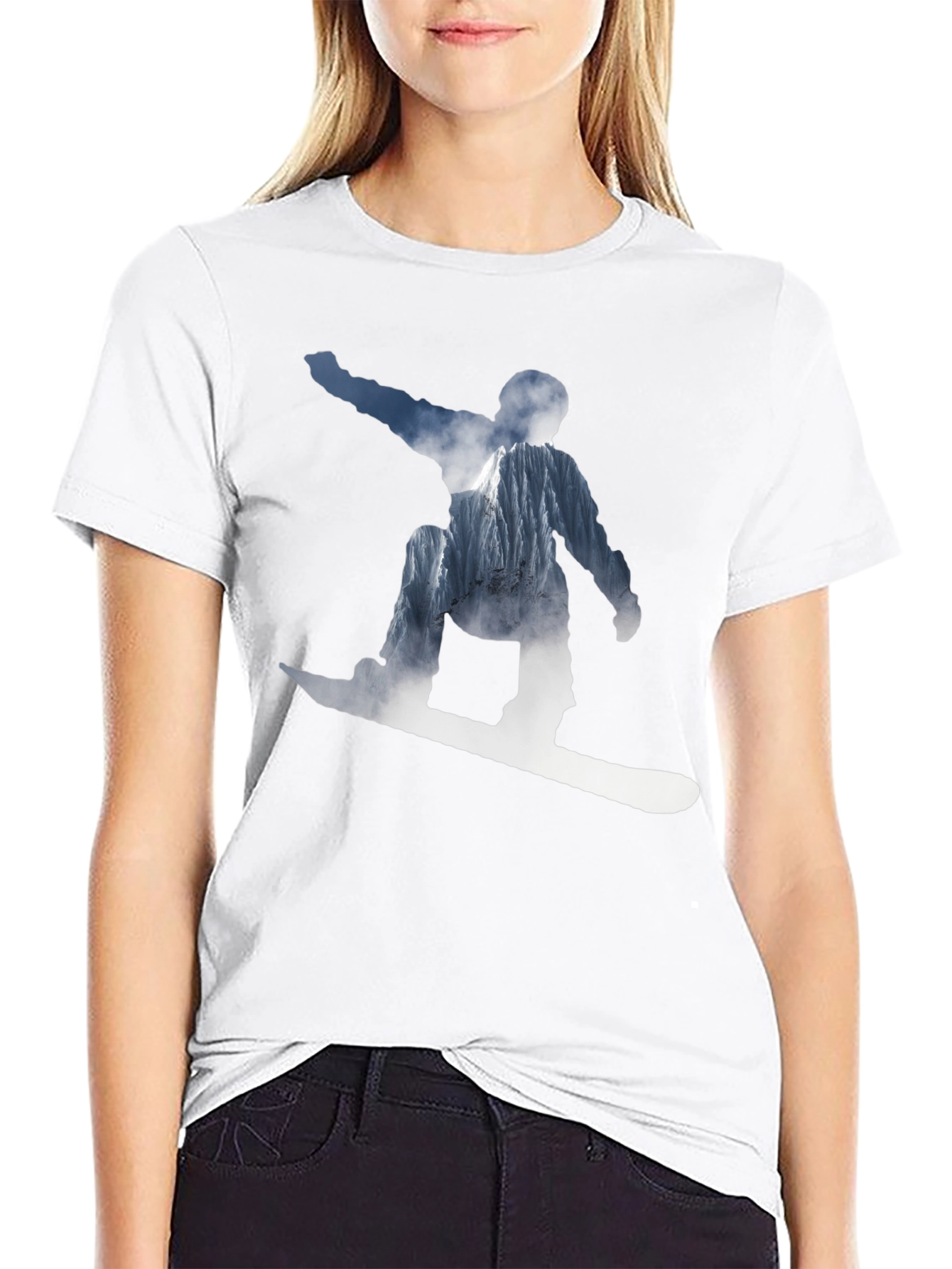 Snowboarder Mountain Graphic T-Shirt - Black