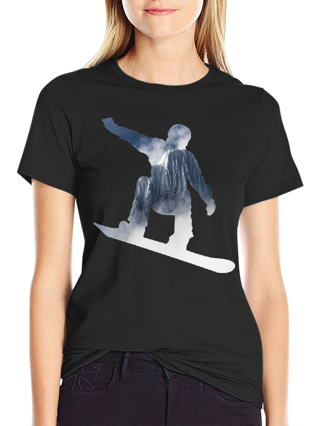 Snowboarder Mountain Graphic T-Shirt - Black