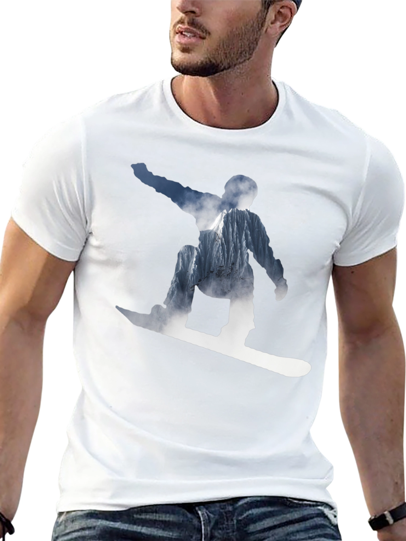 Snowboarder Mountain Graphic T-Shirt - Black
