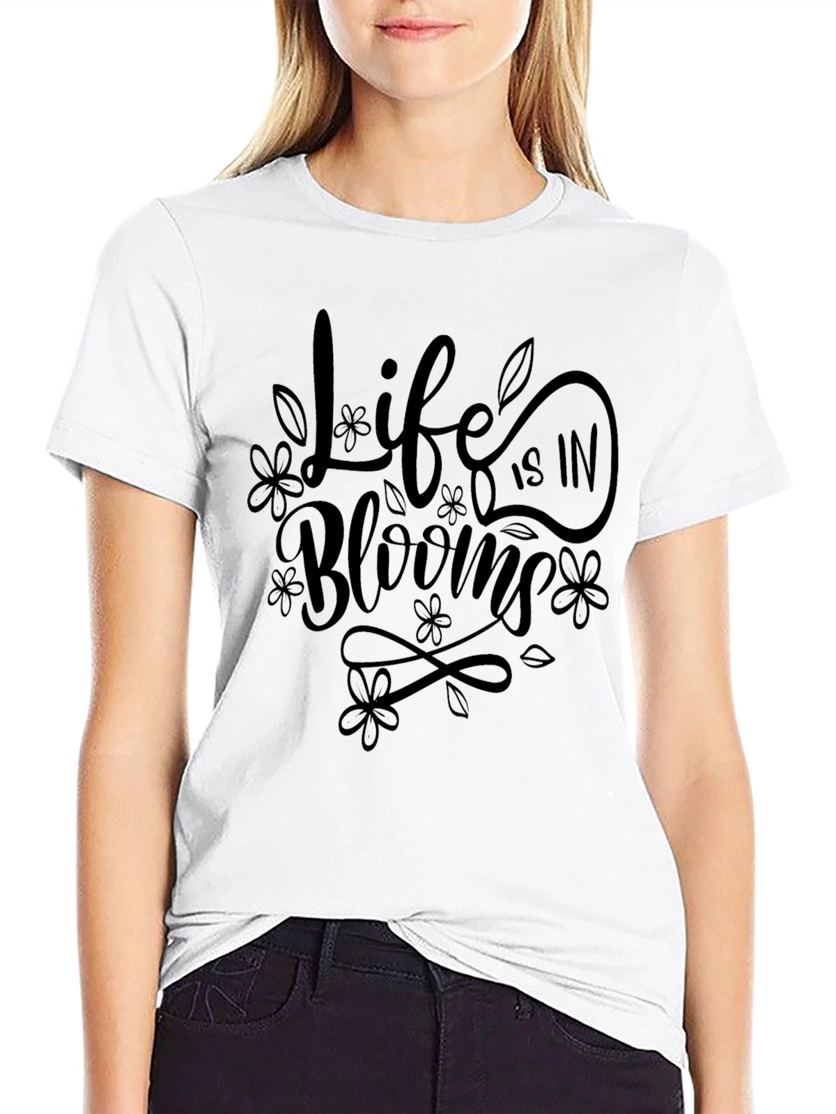 Life in Blooms Graphic Tee - Stylish Black T-Shirt