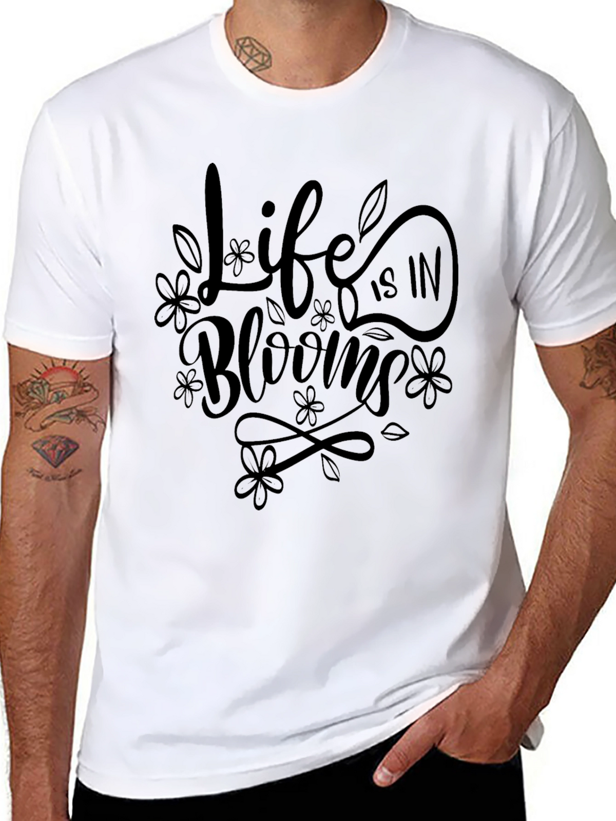 Life in Blooms Graphic Tee - Stylish Black T-Shirt
