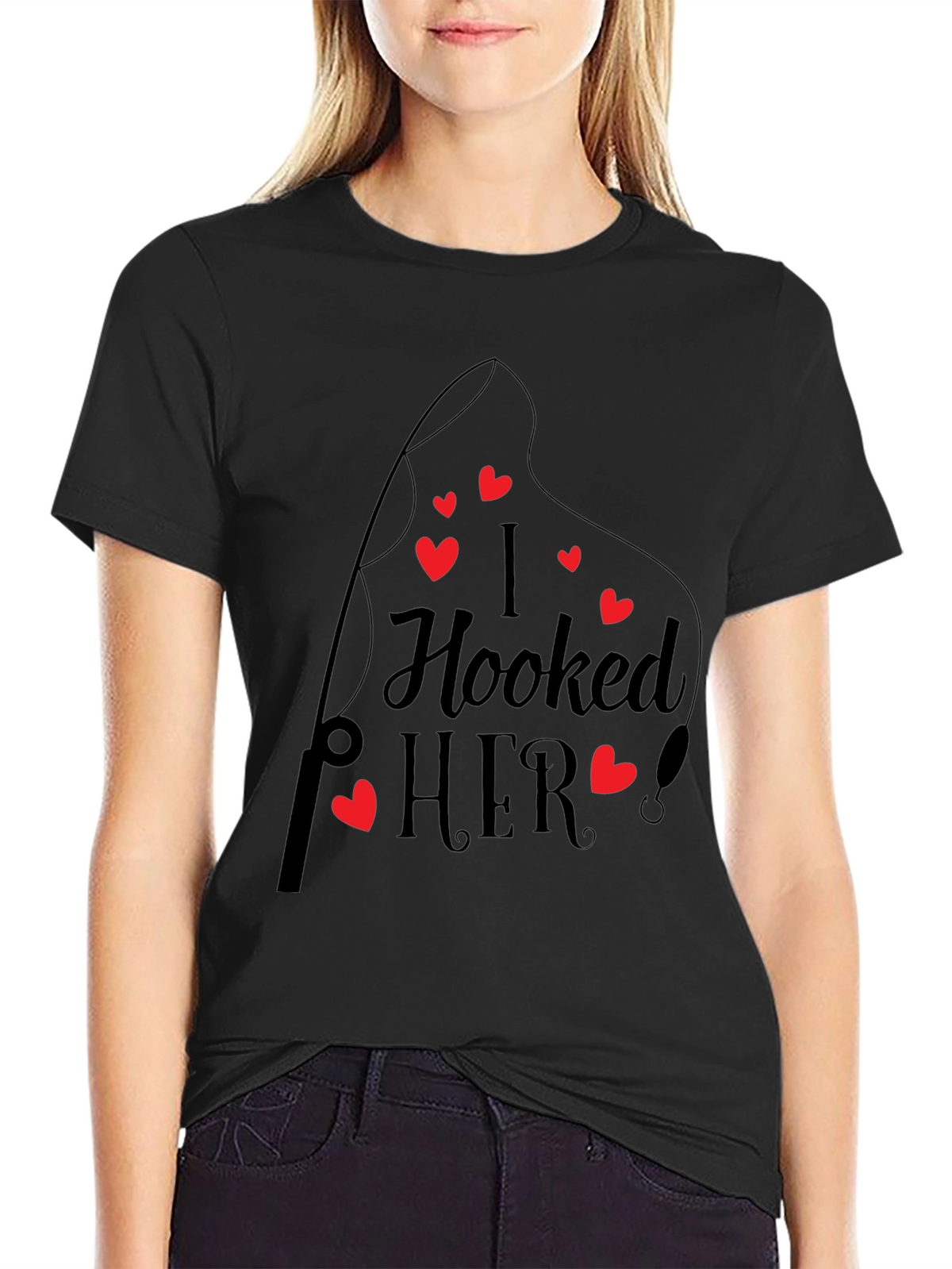 I Hooked Her! Black Crew Neck Tee