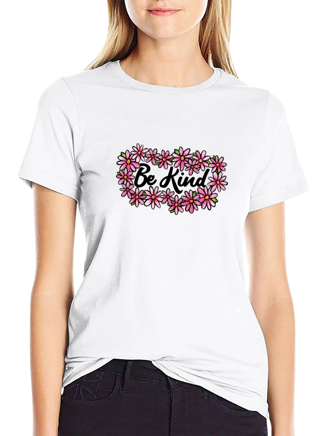 Be Kind Floral Graphic Black T-Shirt