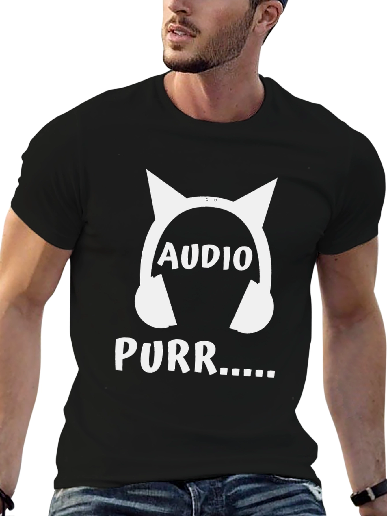 Audio Purr Cat Headphones T-Shirt - Black