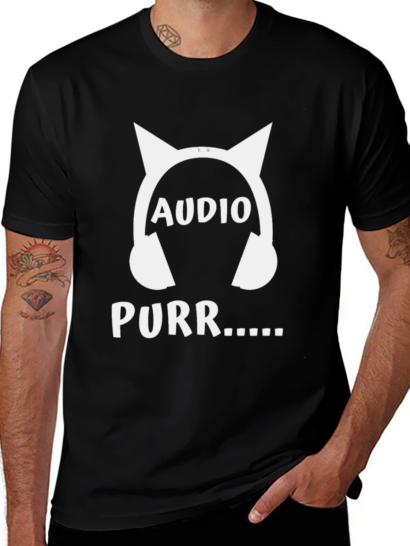 Audio Purr Cat Headphones T-Shirt - Black