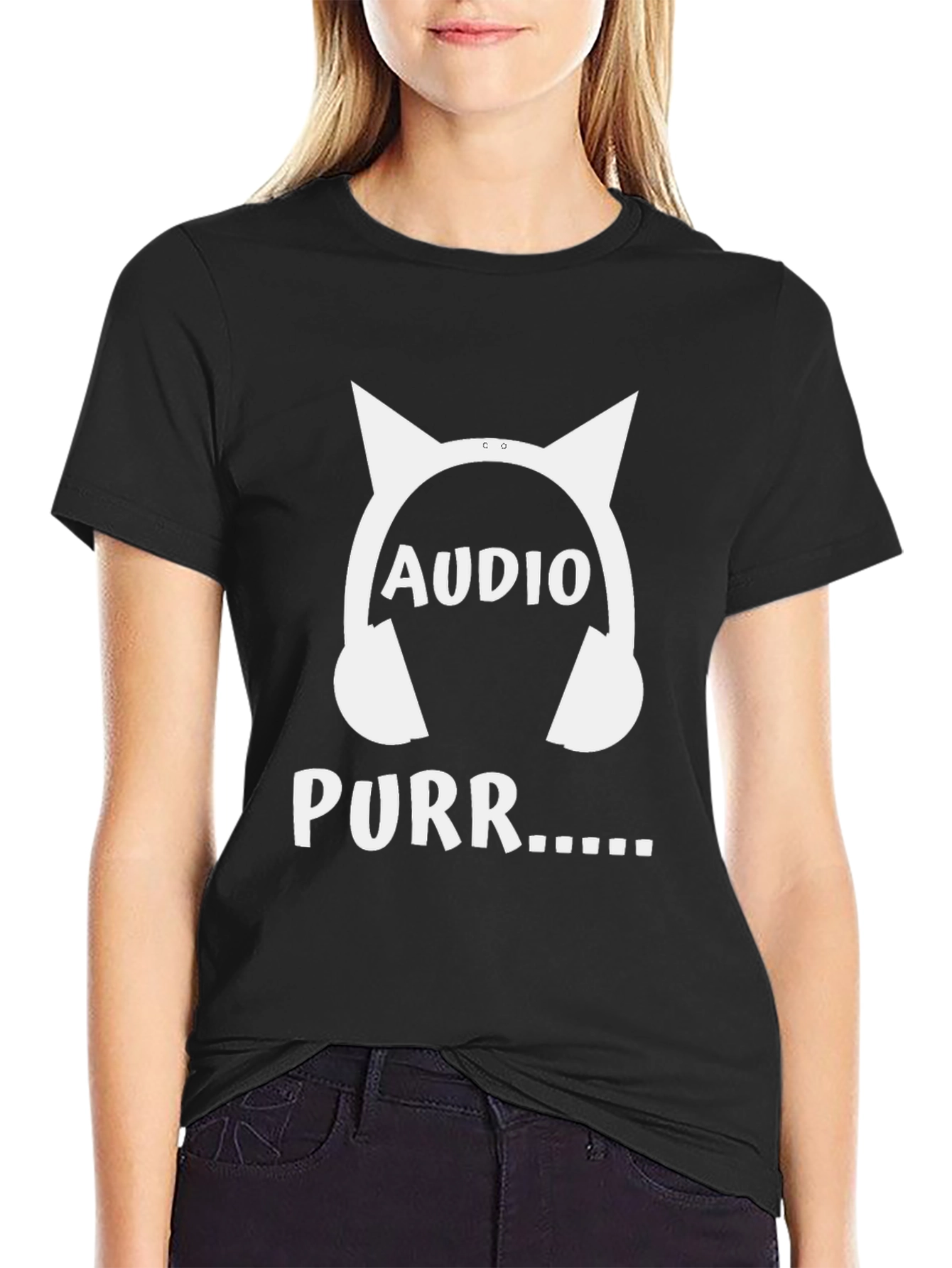 Audio Purr Cat Headphones T-Shirt - Black