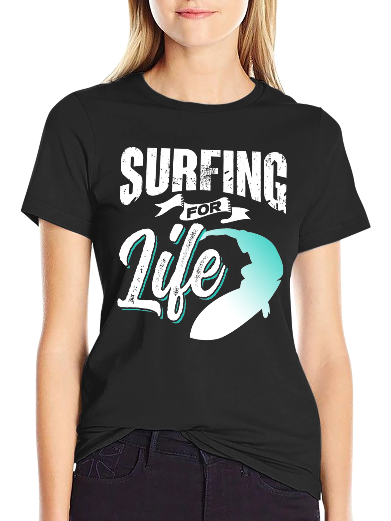 Surfing for Life Black Graphic Tee