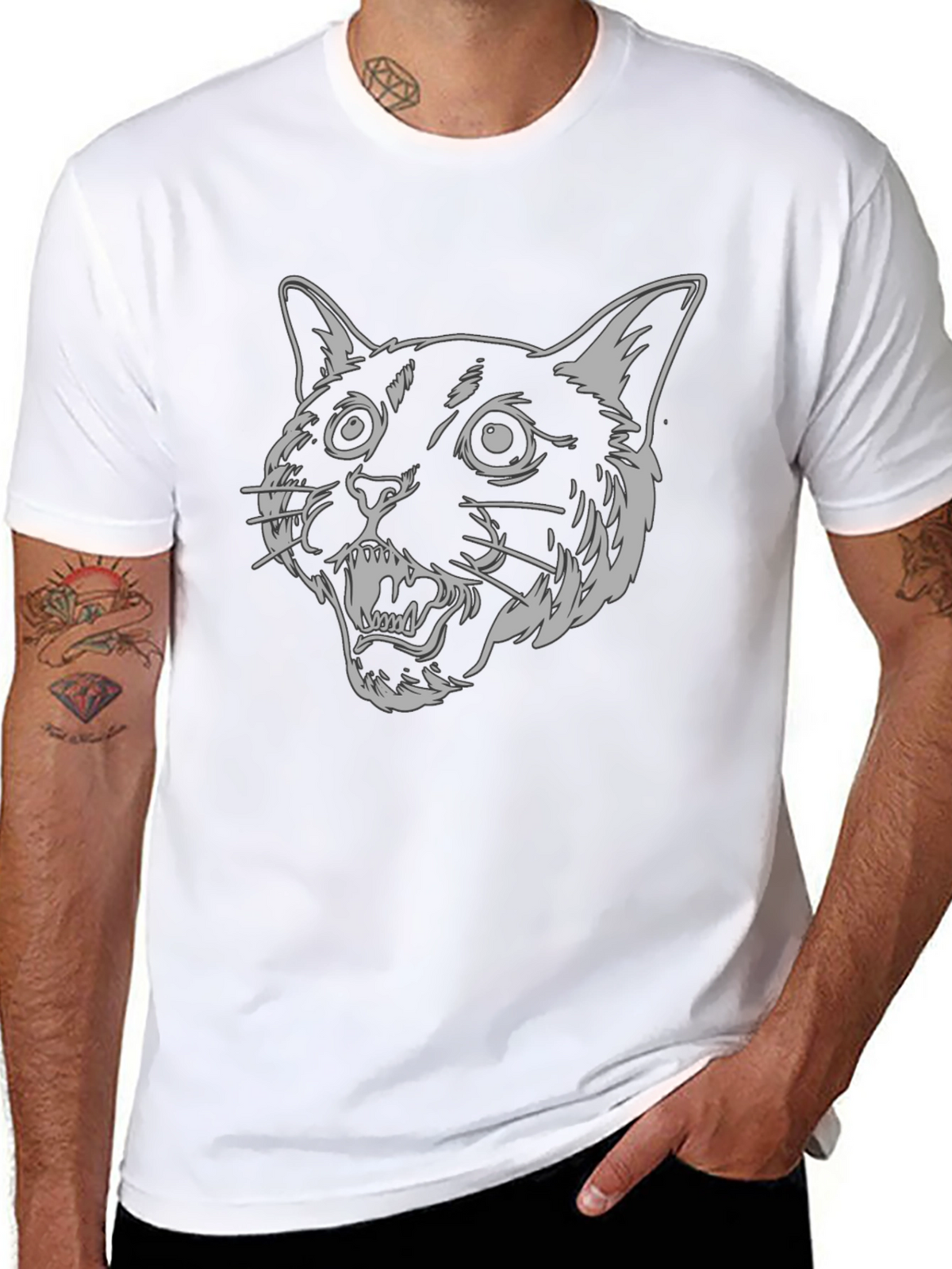 Mens Black T-Shirt - Graphic Cat Design