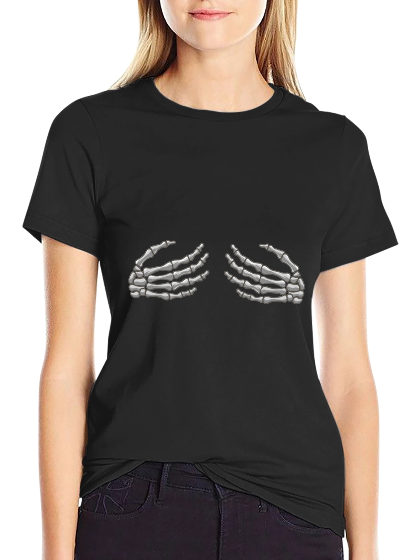 Skeleton Hands Graphic Tee - Black Cotton T-Shirt